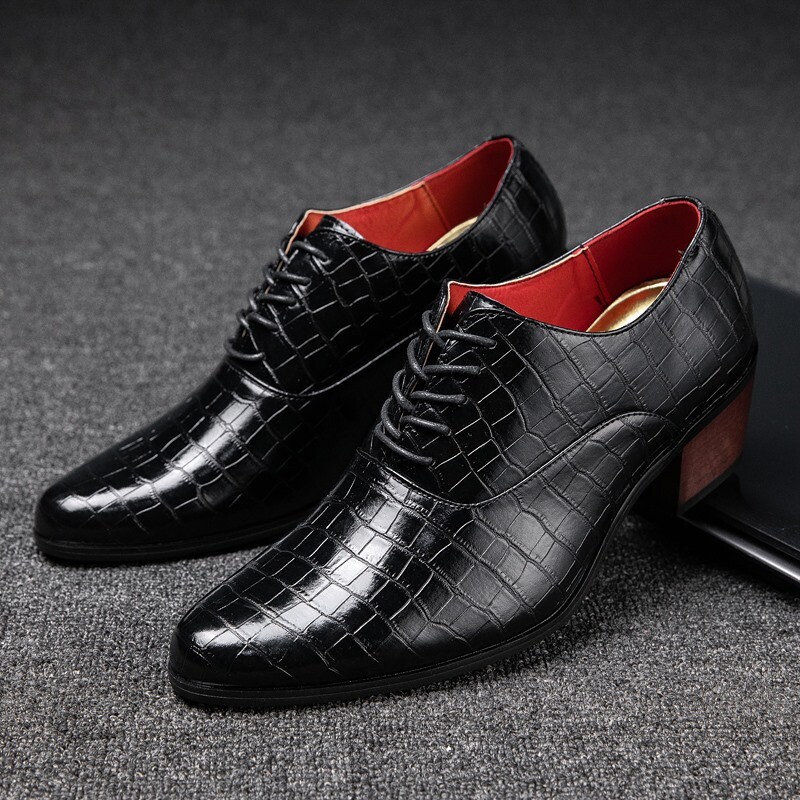 Mens Formal Business High-Heel Low-Top Wedding Shoes Pu Leather Oxfords Shoes