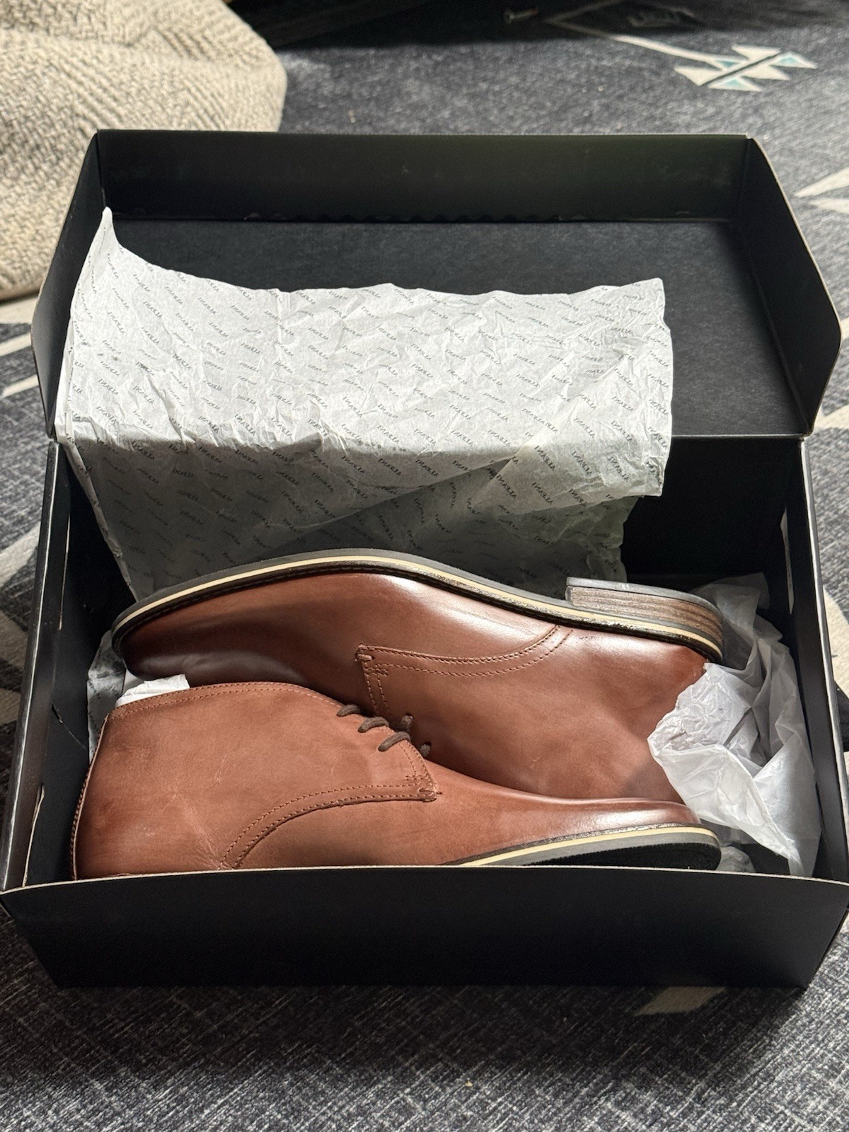 Alfani Men’s Brown Leather Chukka Boots Size 8 M Lace-Up Round Toe New
