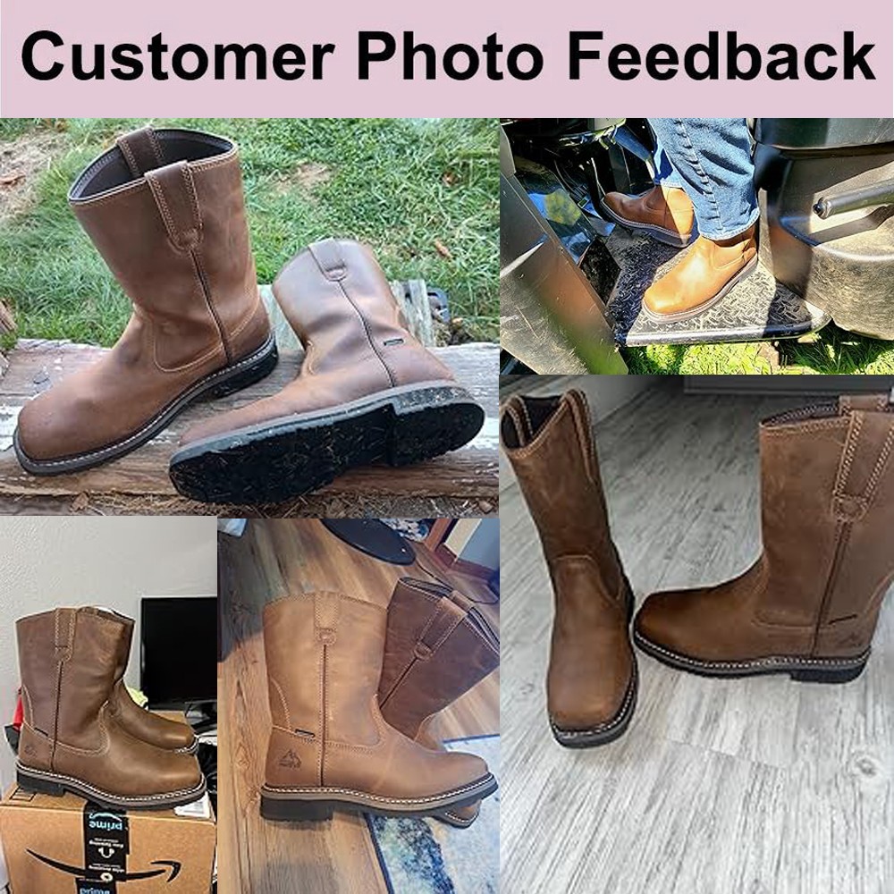 NORTIV 8 Men Steel Toe Boots Waterproof Pull On Farm Wellington Western Boots