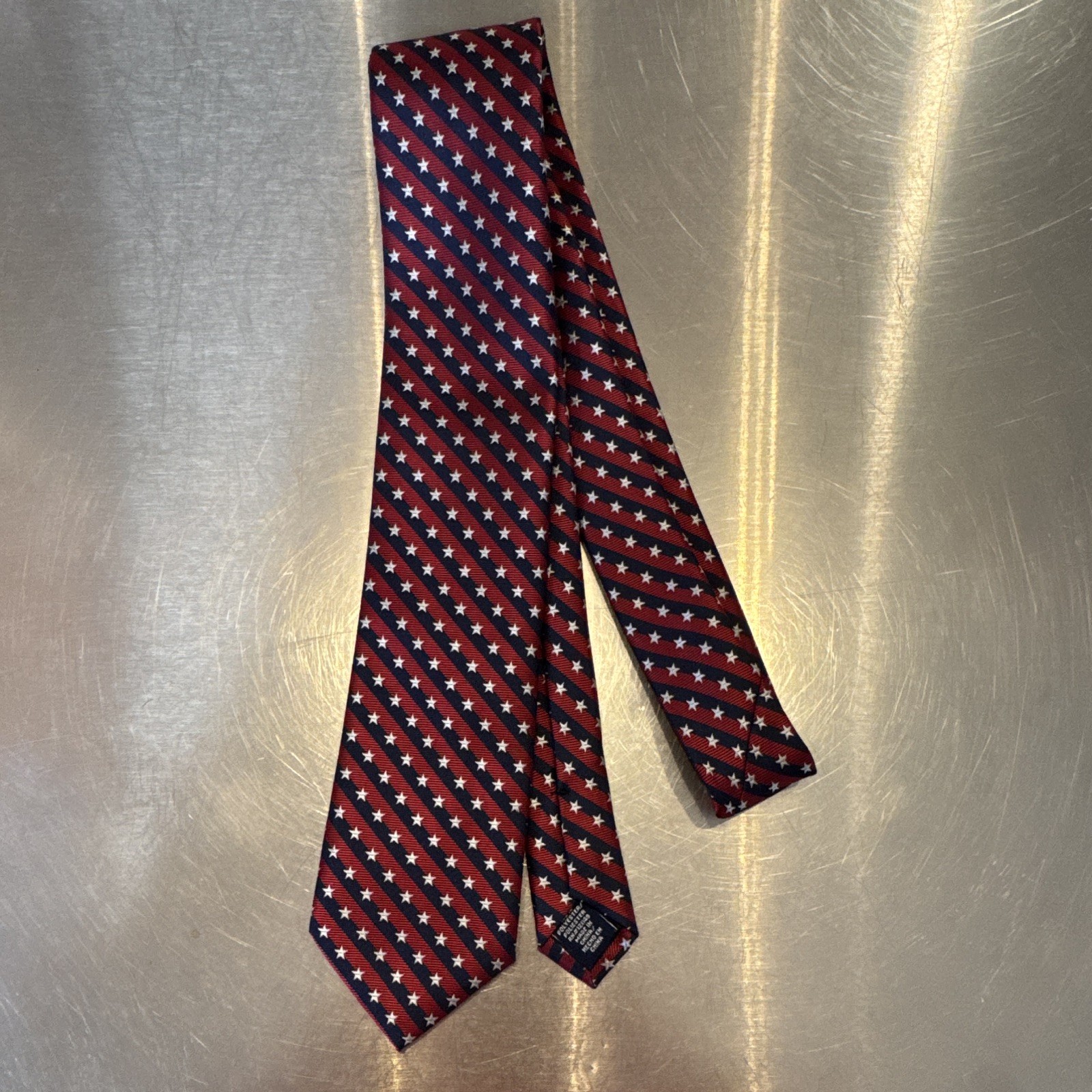 Stafford Men’s Red Blue White Striped Stars Woven Patriotic Tie 38”long 3.25”W
