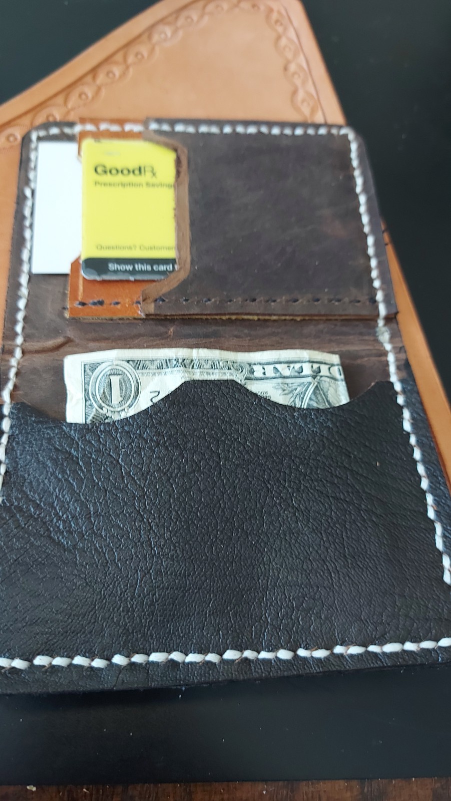 medium leather wallet cards and bills rfid black unisex white stitching 3″x4″