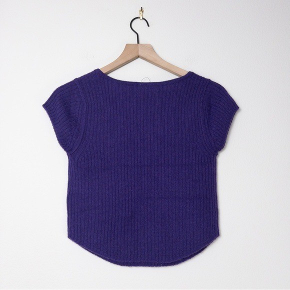 Free People NEW Cashmere Vneck Baby Tee XS Petunia Ribbed Knit Cropped