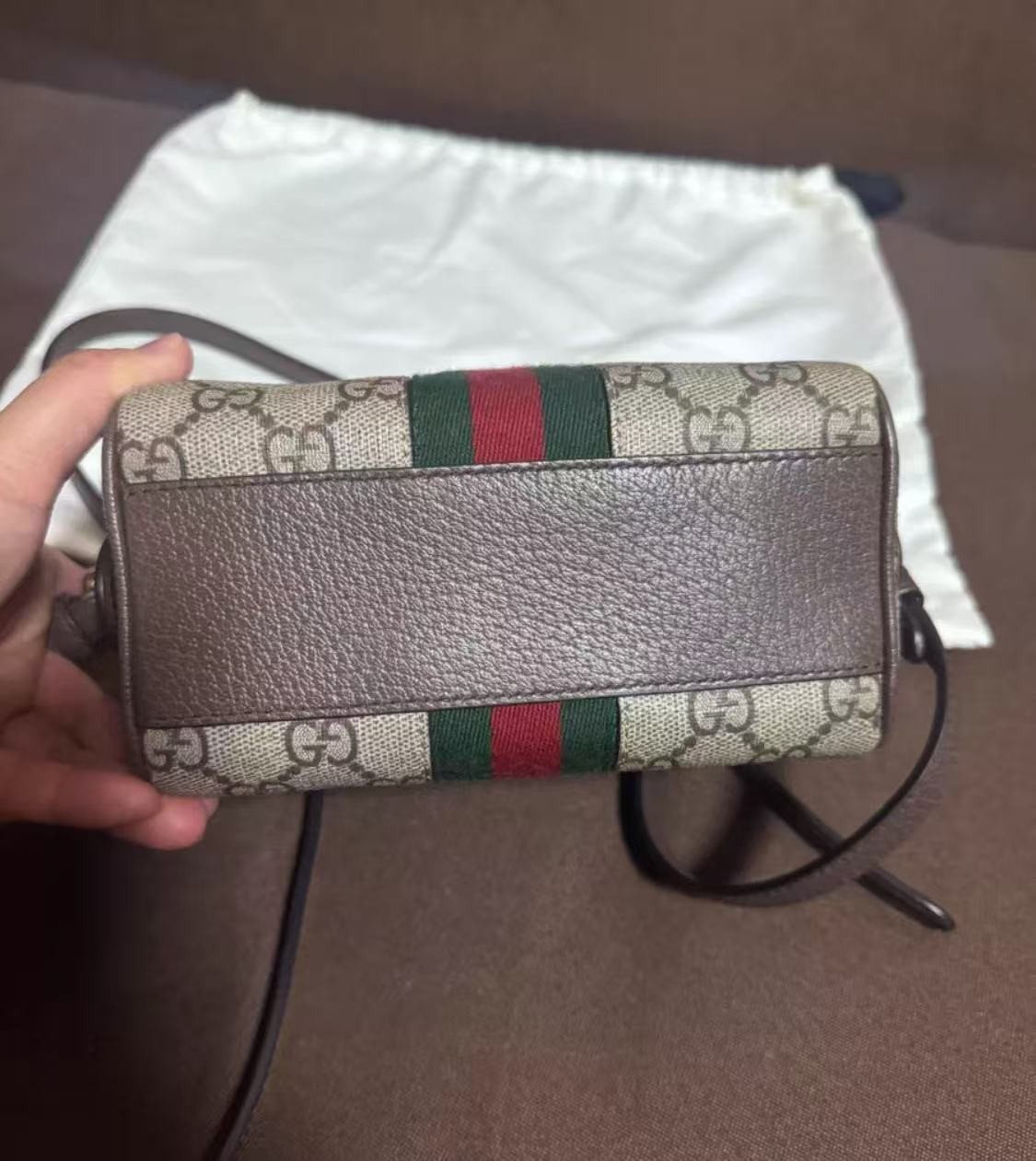 GUCCI Ophidia Mini Boston Beige/Ebony GG Canvas Top Handle Bag hot sale Auth