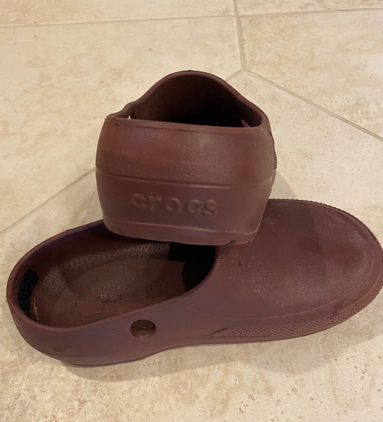 Crocs On The Clock Work Unisex Clogs Solid Brown Shoes Slip On Mules Size W6 M4