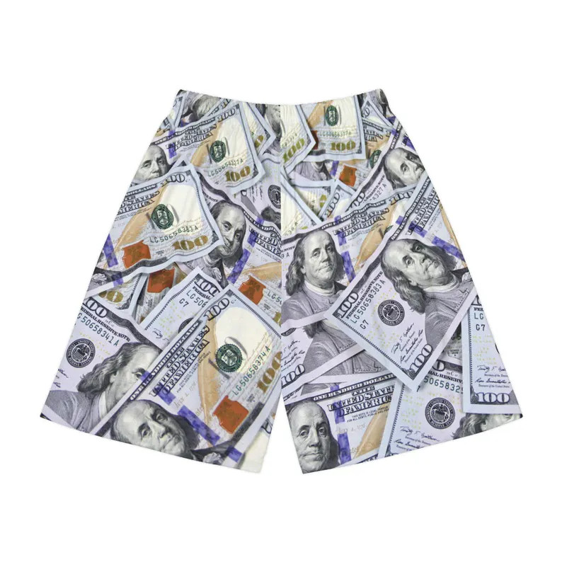 Money Hundred Dollar Bill Hawaiian Shorts Mens Beach Summer Casual