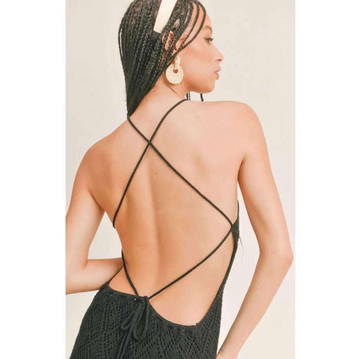 Sage The Label Crochet Backless Mini Dress Large Black Boho Festival Vacation