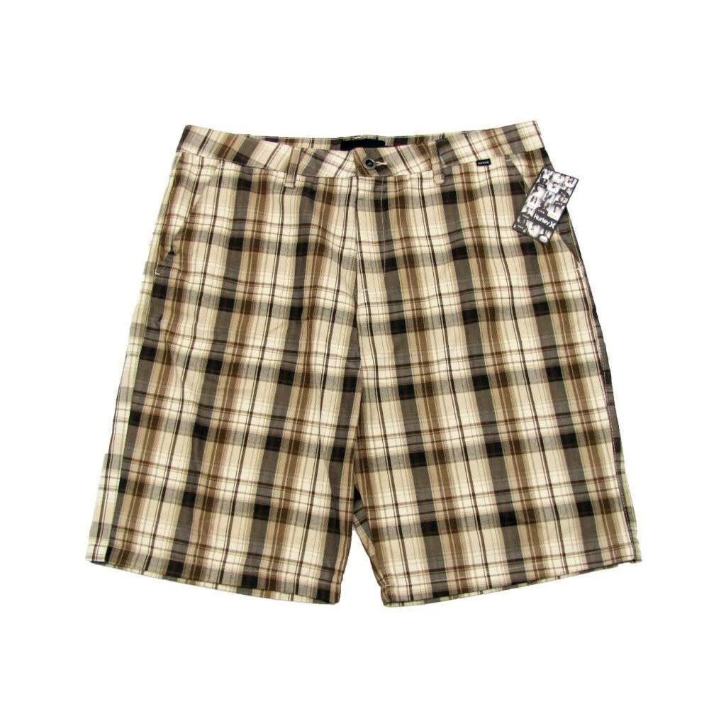New Hurley Men’s Lightweight Plaid Flat-Front Casual Shorts Size 36, 38 MSRP $49