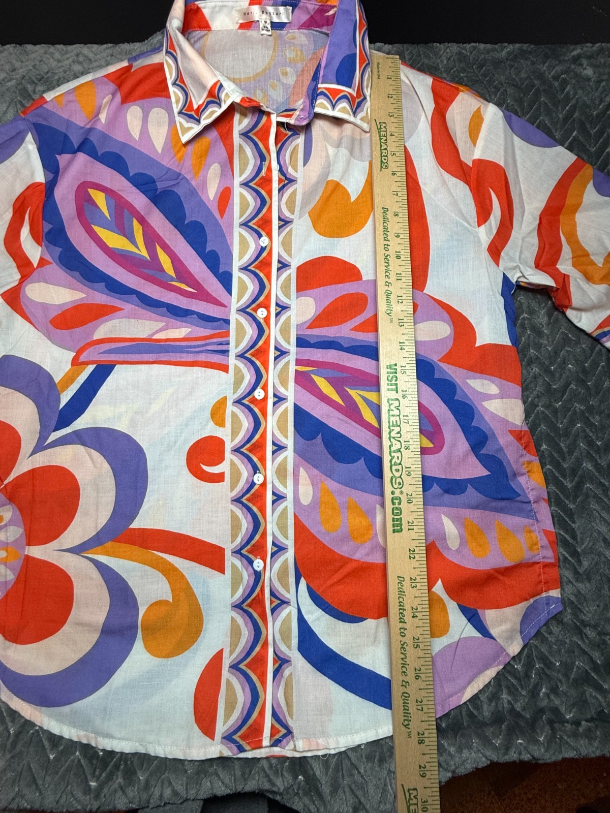 Her.. Bottari Psychedelic Retro Printed Button Down Blouse Shirt M