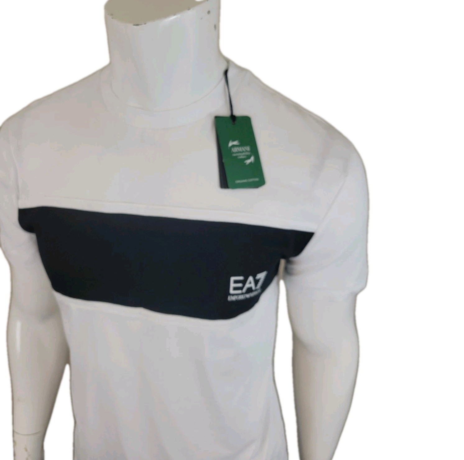 EMPORIO ARMANI EA7 WHITE NWT BLACK MEN’S ORGANIC COTTON T-SHIRT MEN’S SIZE SMALL
