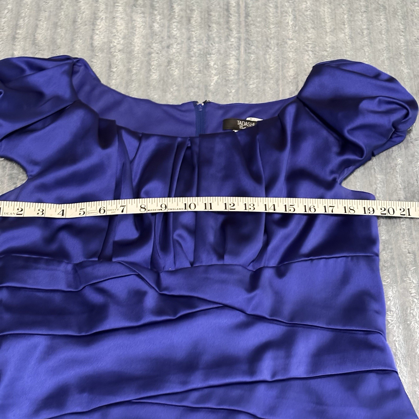 Women’s Tadashi Collection Blue Satin Pleated Sheath Dress 16 Scoop Neck