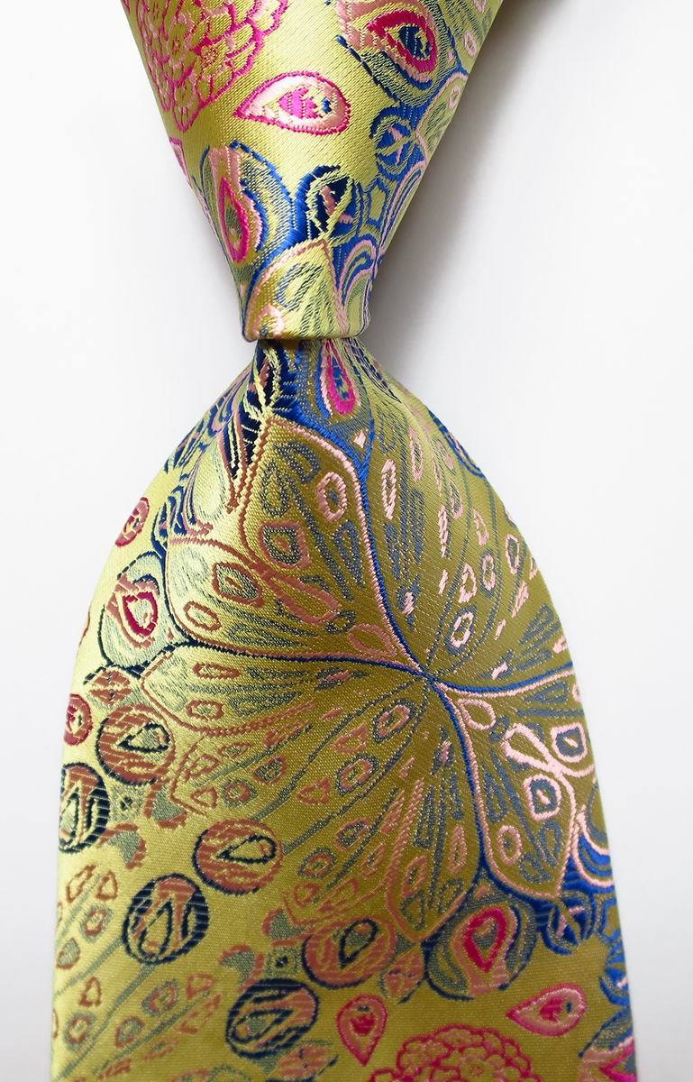 New Classic Floral Paisley Beige Pink Blue JACQUARD WOVEN Silk Men’s Tie Necktie
