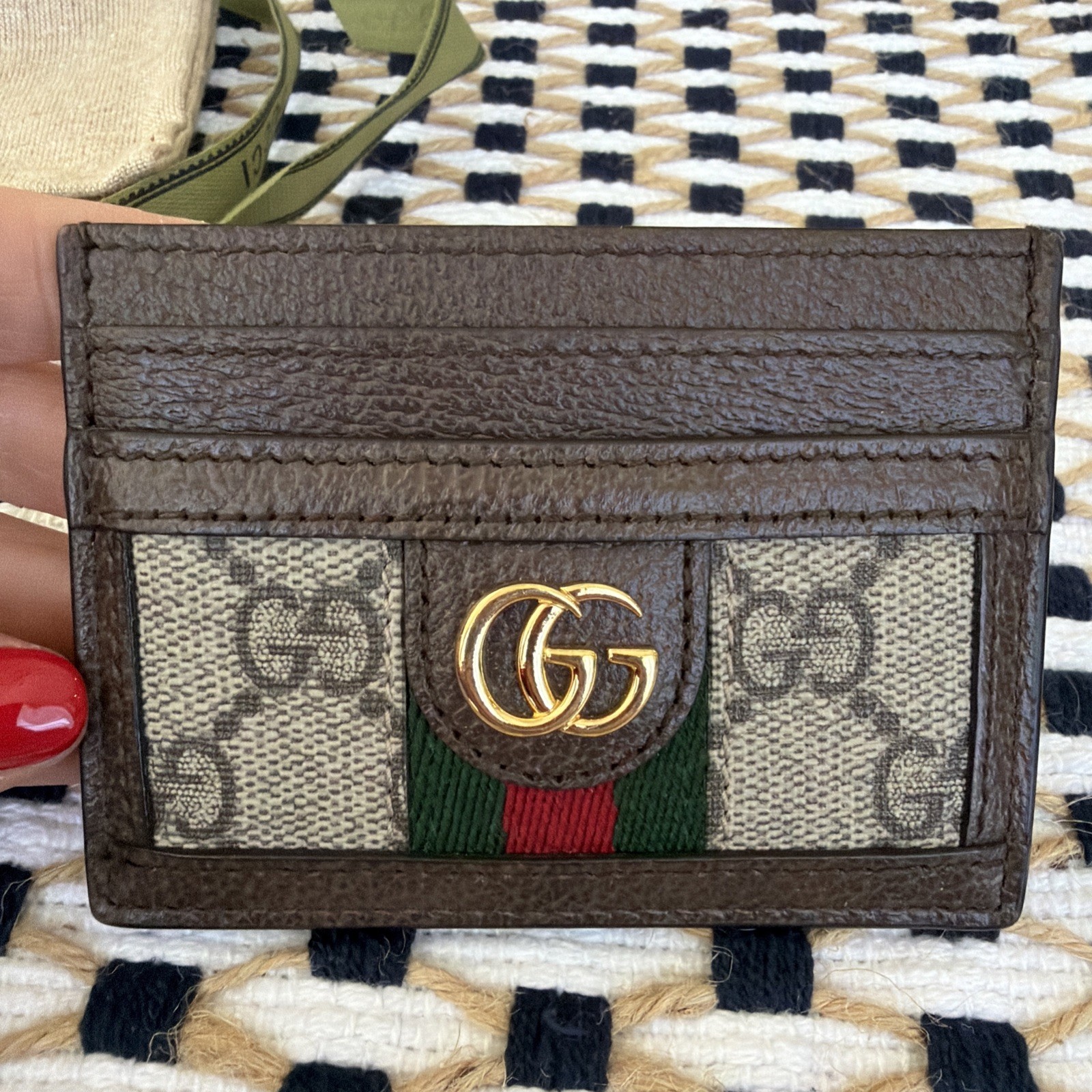 Gucci GG Ophidia Card Case Wallet Holder Brown Monogram EUC Gift Box