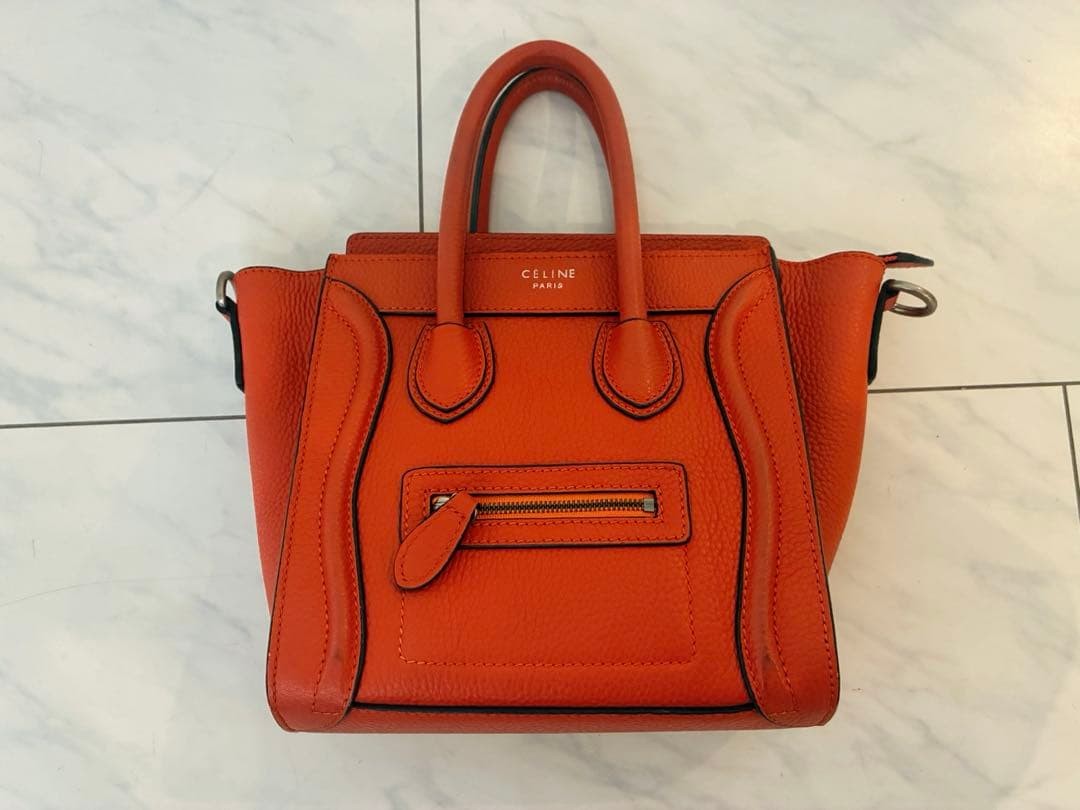 CELINE Luggage Nano Shopper Handbag Leather Orange Women’s Auth