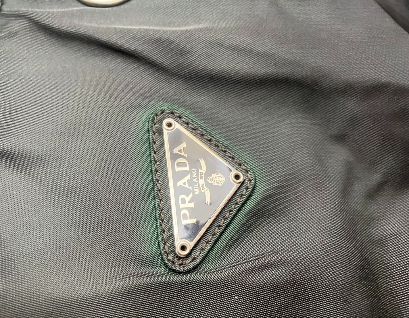 PRADA Shoulder Bag Cain Nylon Leather Green Khaki Triangle Logo Plate Black Auth