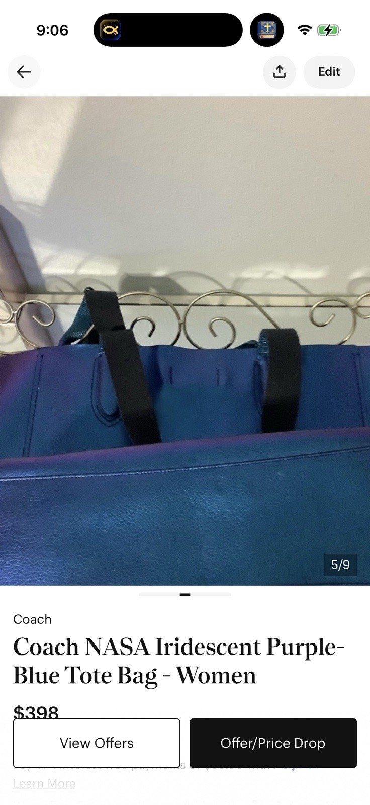 Coach Large Derby Tote in Hologram Leather F59388 Metallic Oil Slick Iridescent