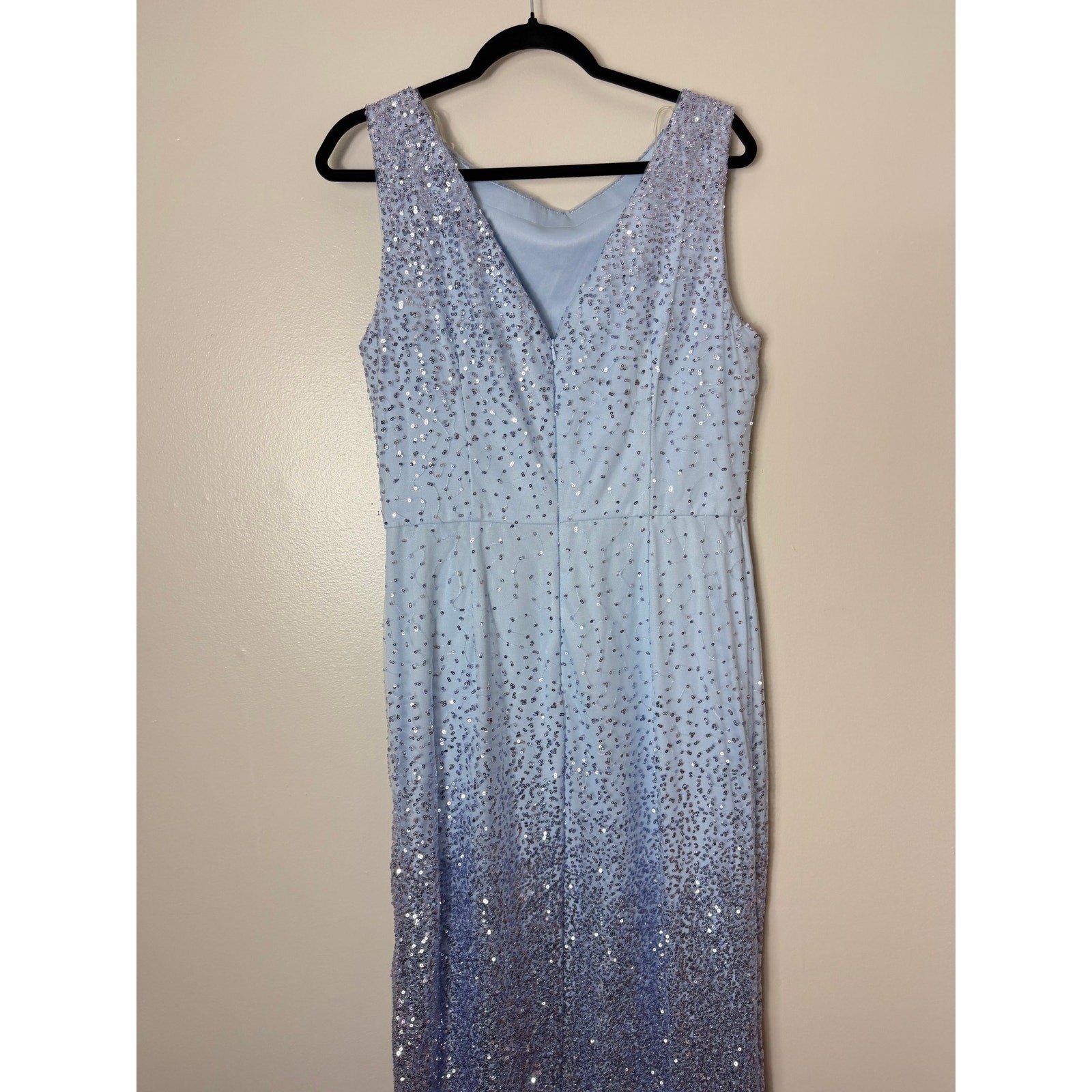 JS COLLECTIONS DRESS 12 TORI BLUE SEQUIN OMBRE COLUMN GOWN WEDDING GUEST MAXI