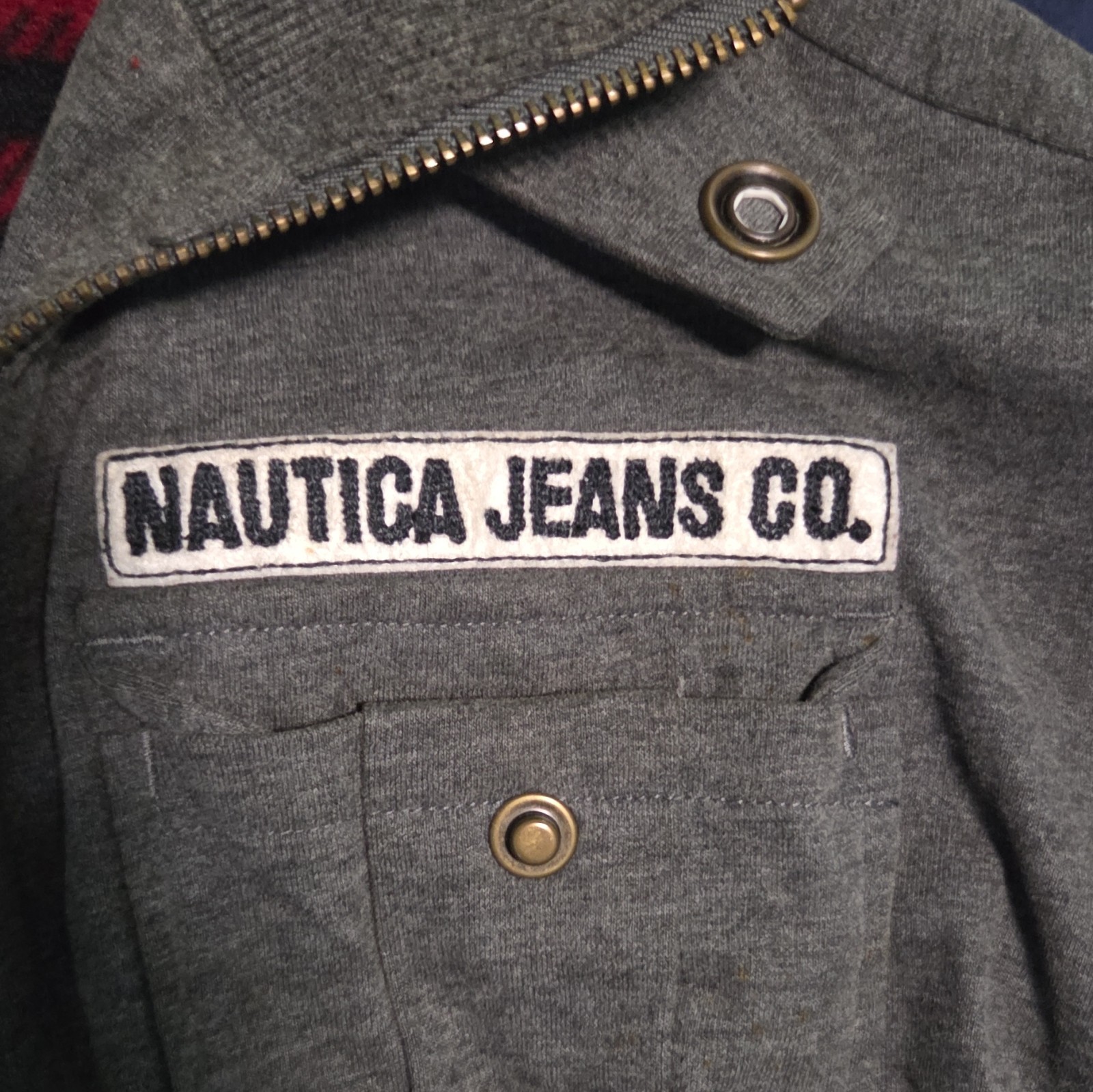 Nautica Jeans Co. Men’s Gray Full Zip Jacket Stand-Up Collar Plaid Lined M