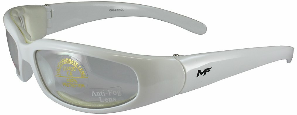 Birdz MF Motowear Padded Motorcycle Sports Sunglasses White Frames Clear Lenses