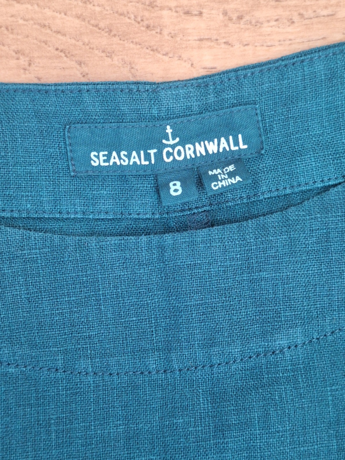 Seasalt Boxy Loose Fit Linen Teal Blue Green Shift Primary Dress UK 8 EU 36 US 4