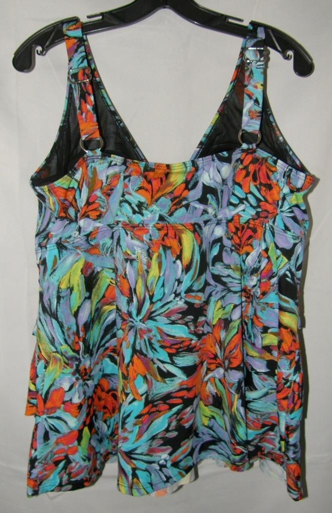 AVENUE Colorful Plus Sz 22 Built In Bra Adjustable Straps Tiered Tankini Top
