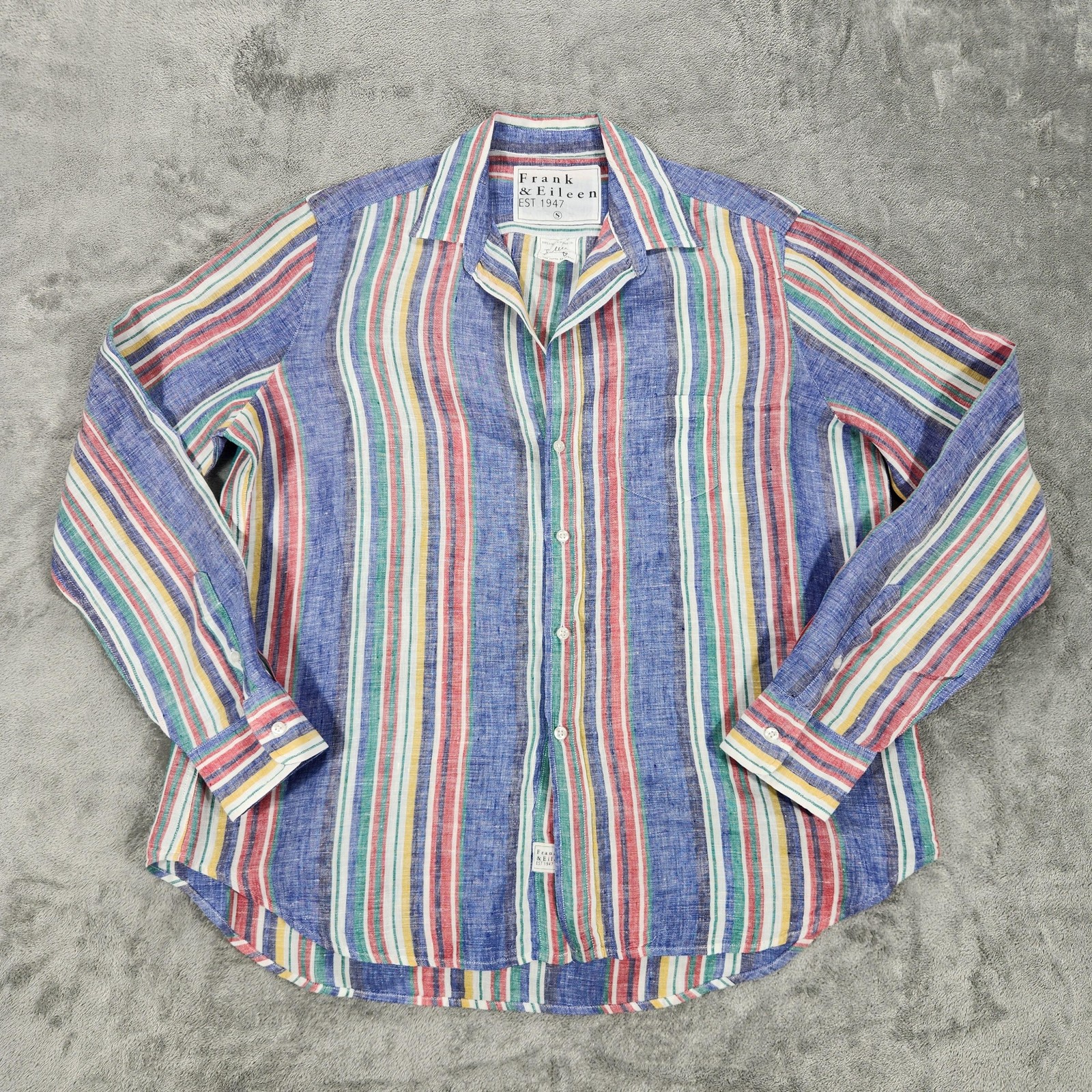 Frank & Eileen Shirt Womens Small Eileen Linen Multicolor Stripe Button Up