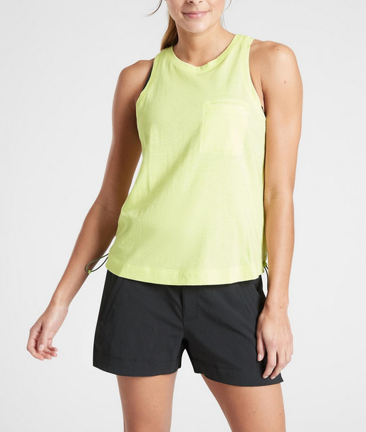 ATHLETA NEON PALE LIME SLEEVELESS CREW NECK ORGANIC DAILY BUNGEE TANK TOP Sz S