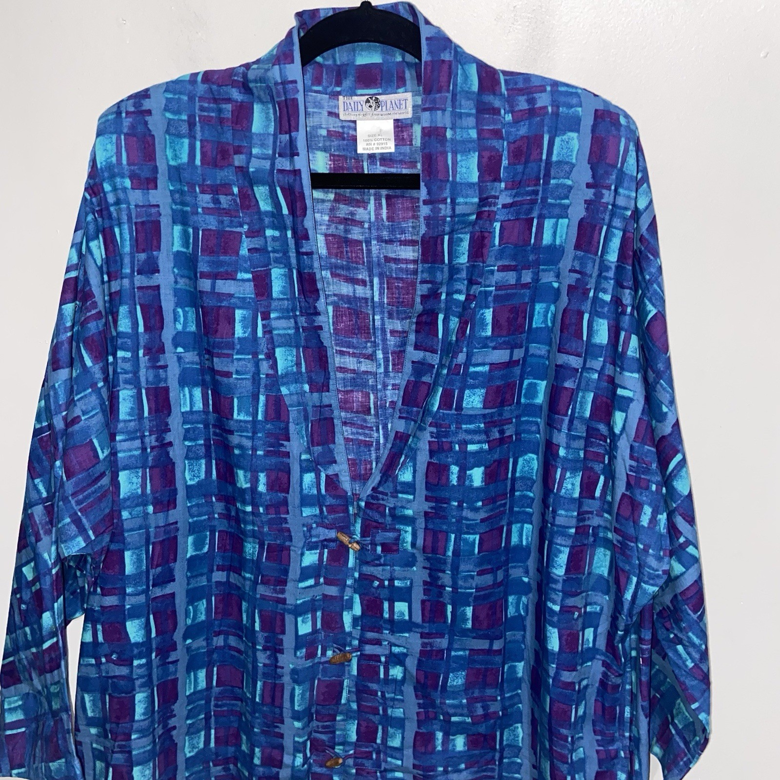 The Daily Planet Jacket Womens XL Vintage Artsy Boho Lagenlook Pockets Colorful