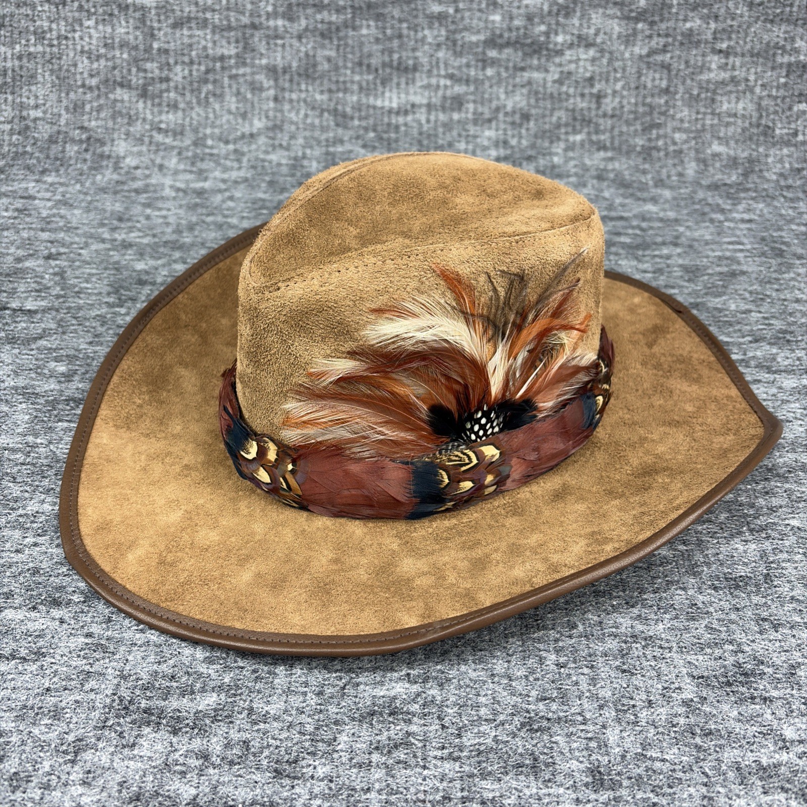 Winfield Cover Co. Cowboy Hat – Brown Suede & Feather Headband – Size 46 XLarge