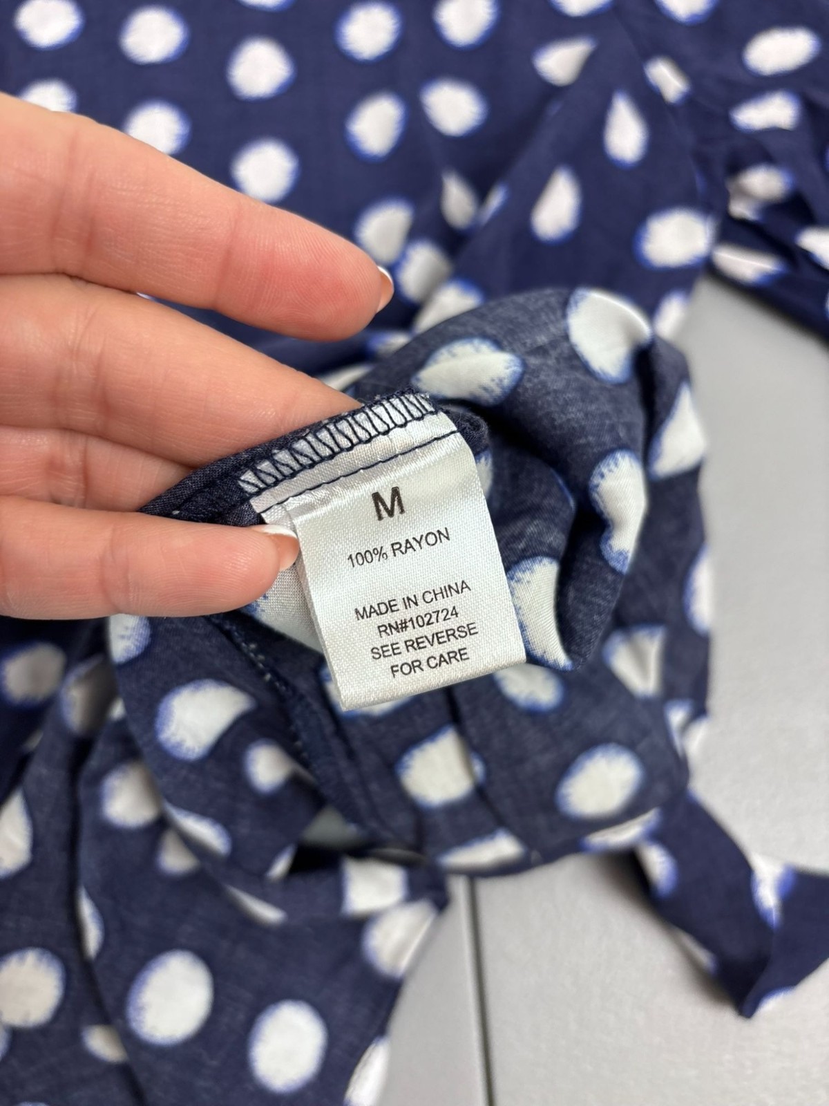 Mac Dougal & Houston medium navy dot side tie 3/4 sleeve collared wrap blouse