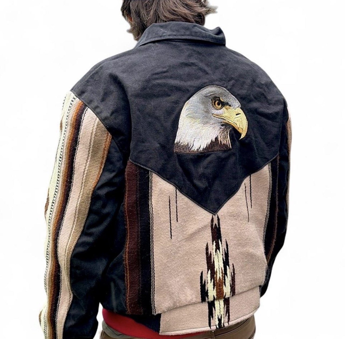 Men’s Vintage 90s Buffalo Nickel Eagle Head And Native blanket Insert Jacket. XL
