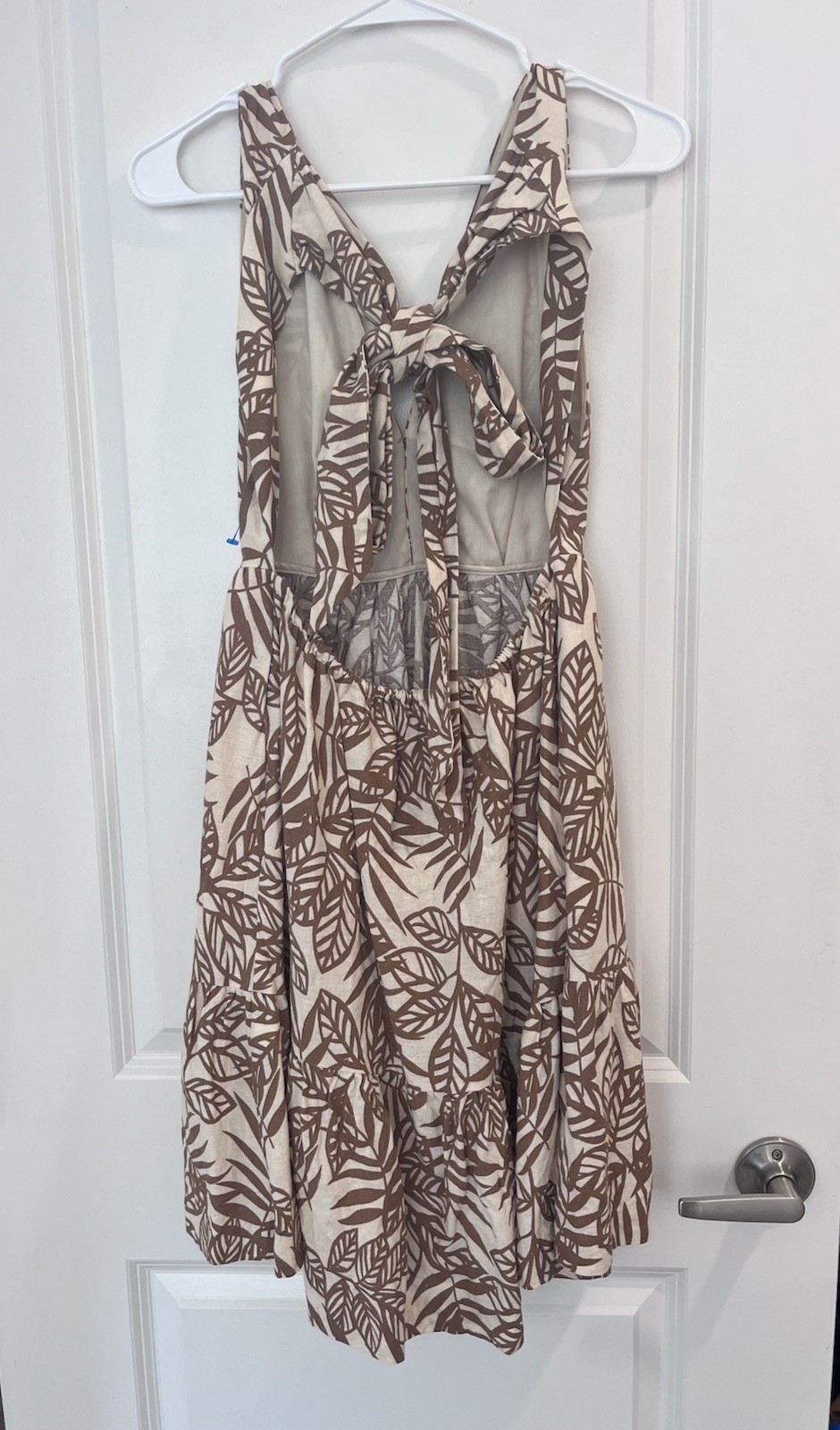 House of Harlow 1960 Linen Blend Tropical Leaf Print Plunge Open Back Dress