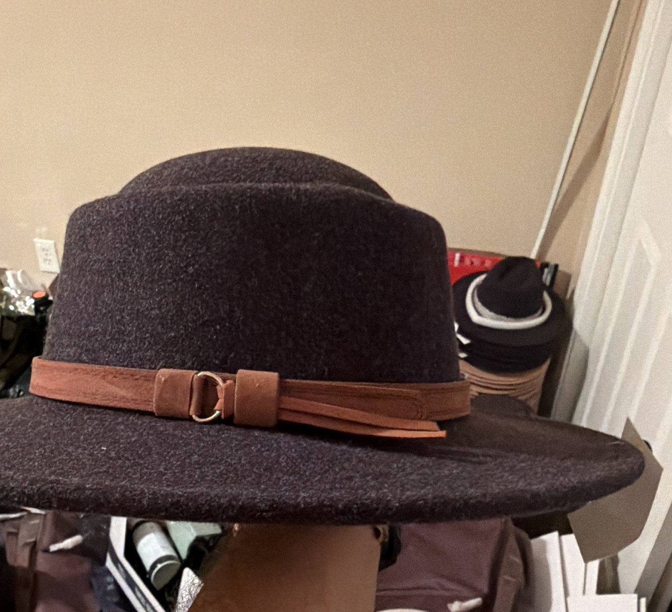 Gray Fedora Hat w/ Brown Band Solid Unisex Adults Size L New with Tags