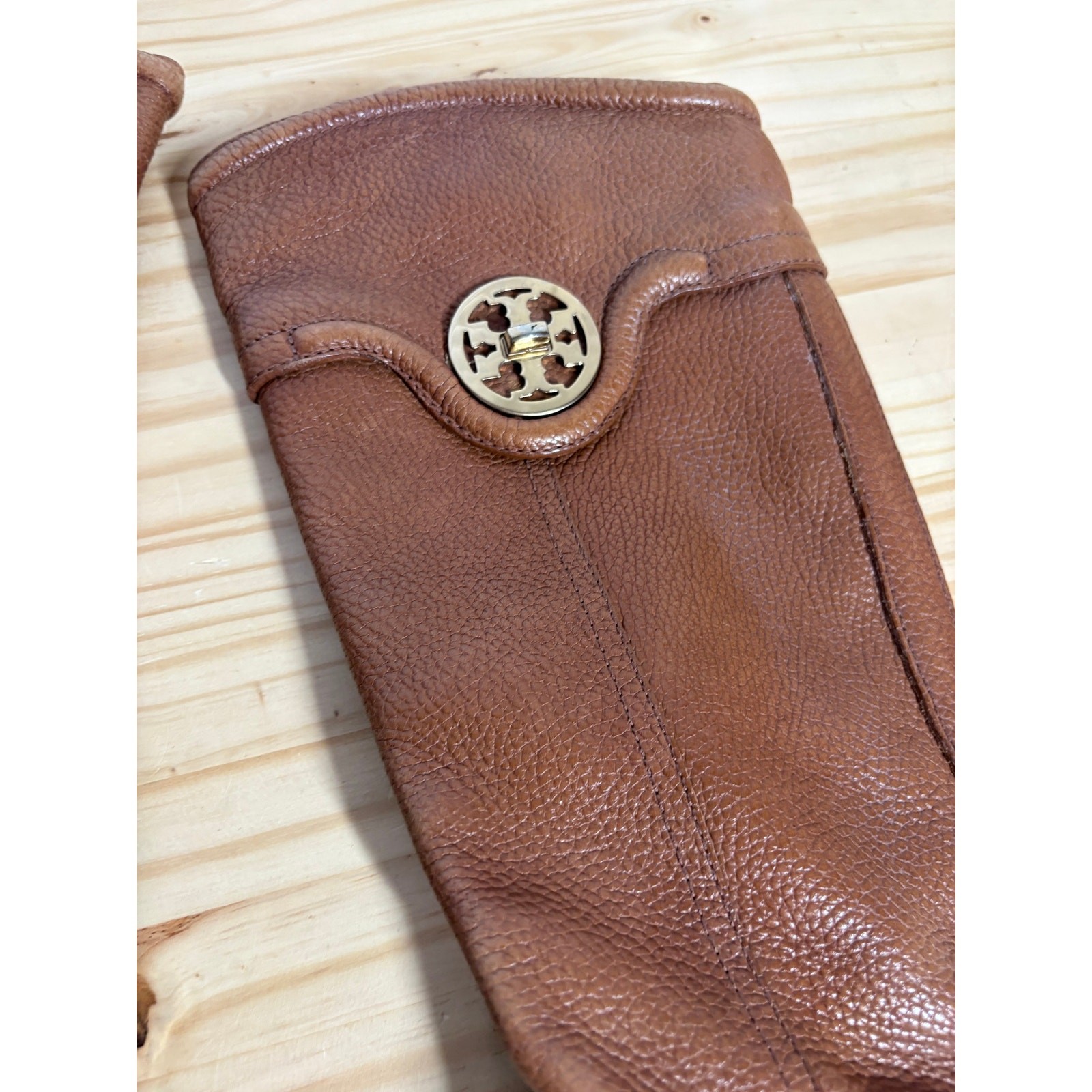 Tory Burch Size 7 Selma Riding Boots Brown Leather Knee High Zip Almond Toe