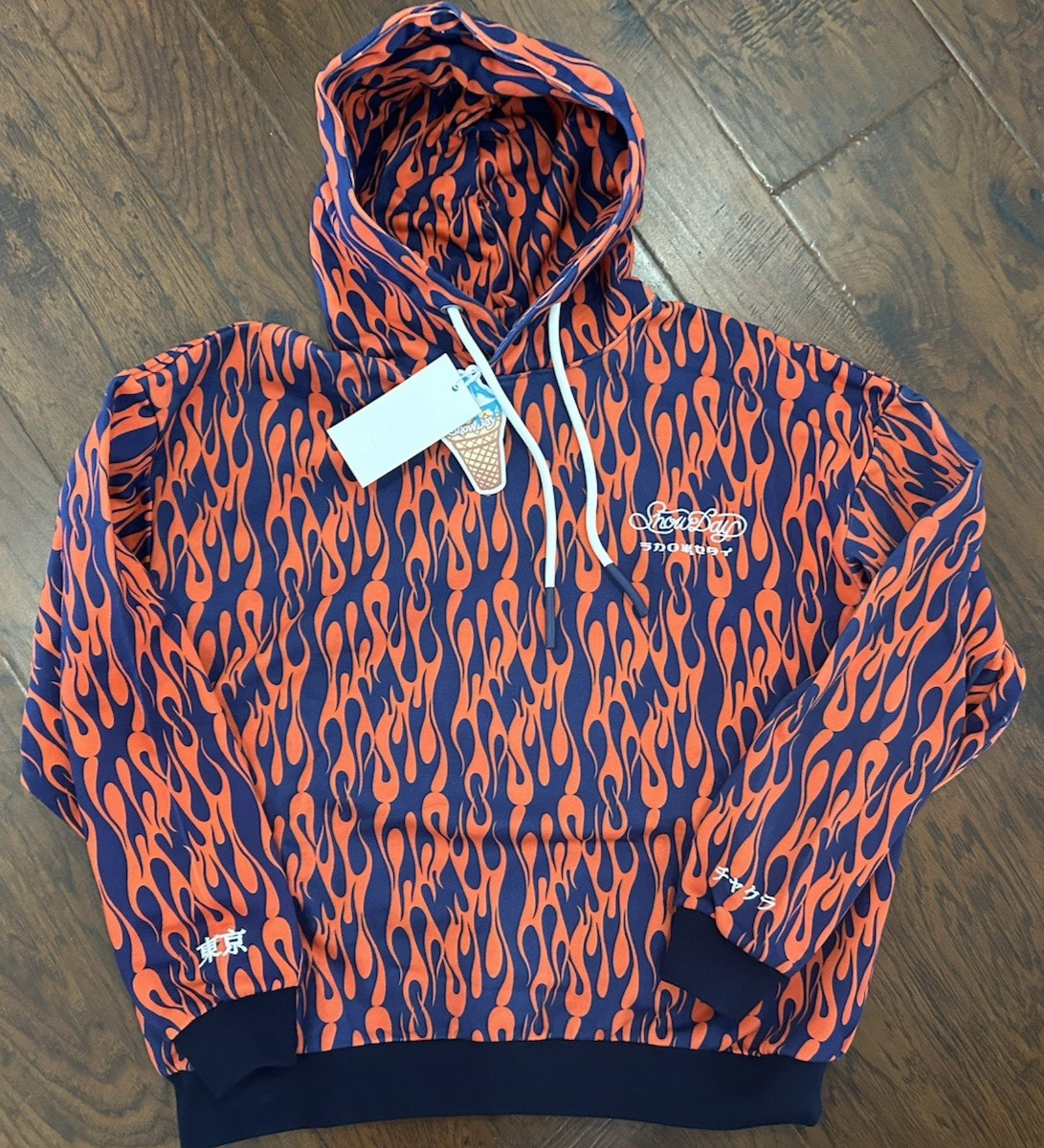 Snow Day Osaka Japan Limited Edition Flames Hoodie Sweatshirt Orange Adult Large