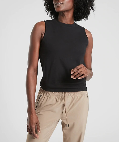 ATHLETA WOMEN’S BLACK SLEEVELESS HIGH NECK ORGANIC DAILY TANK TOP Sz S