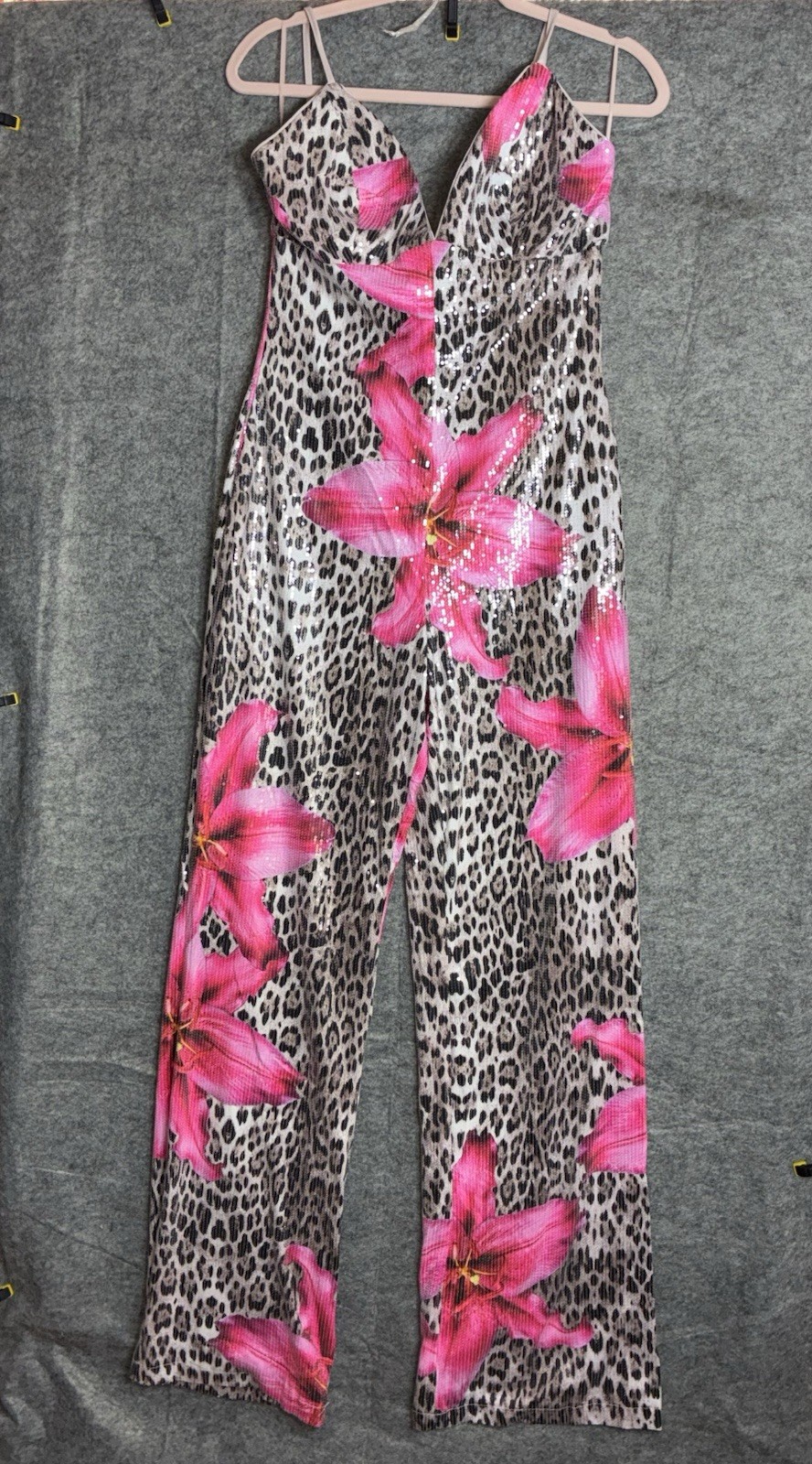 Floral Sequin Jumpsuit Leopard Size Medium Fashion Nova
