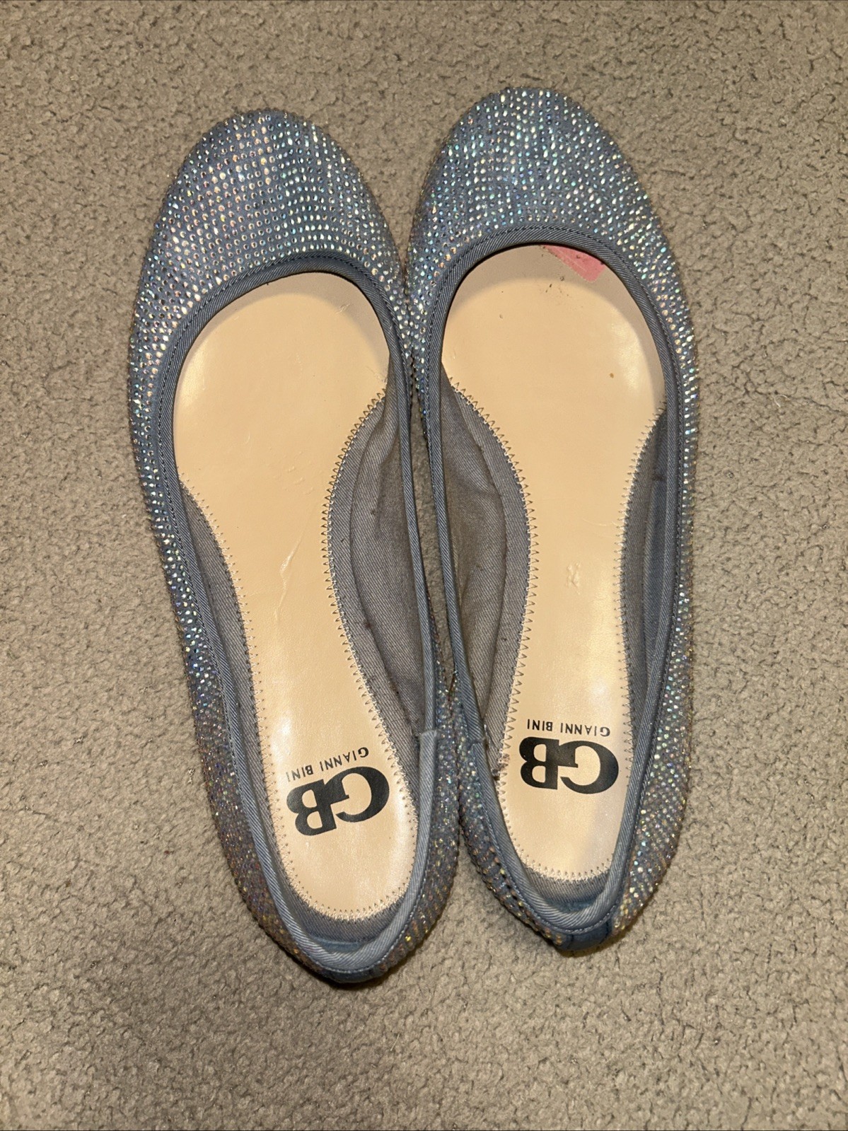 GIANNI BINI Blue Sequin Rhinestone Slip On Ballet Flats Shoes Size 9.5