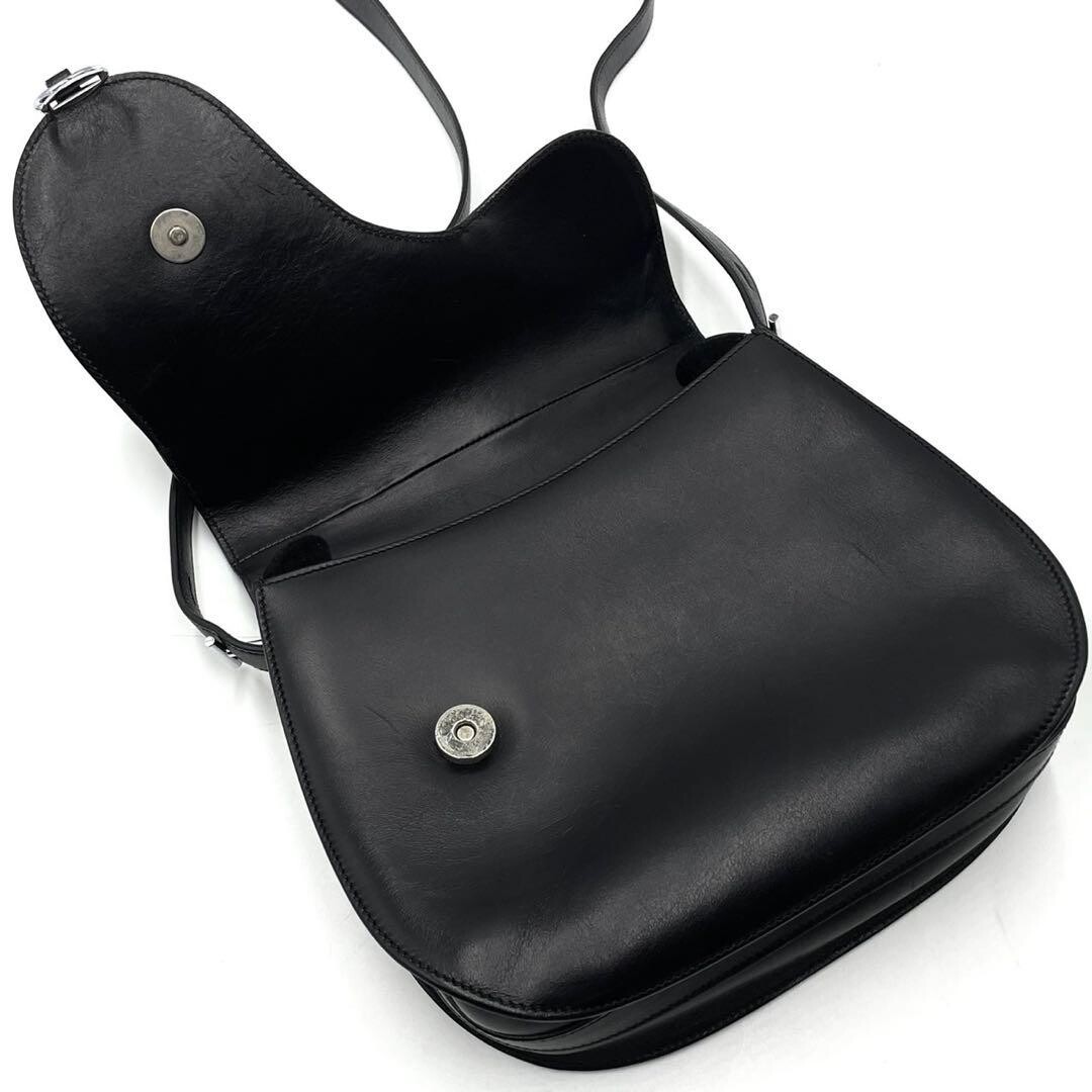 Gucci Vintage Interlocking GG Saddle Shoulder Bag Black Leather Suede Auth