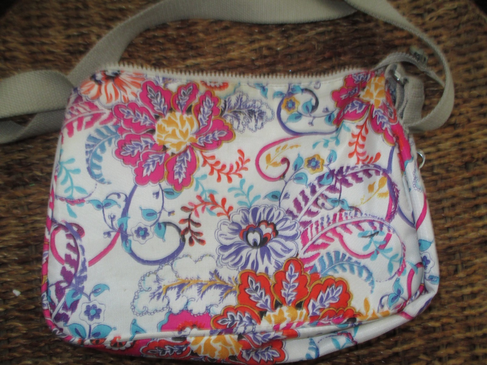 Kipling Keiko Crossbody Bag w/ Paisley Print (No Charm)on White Nylon Base