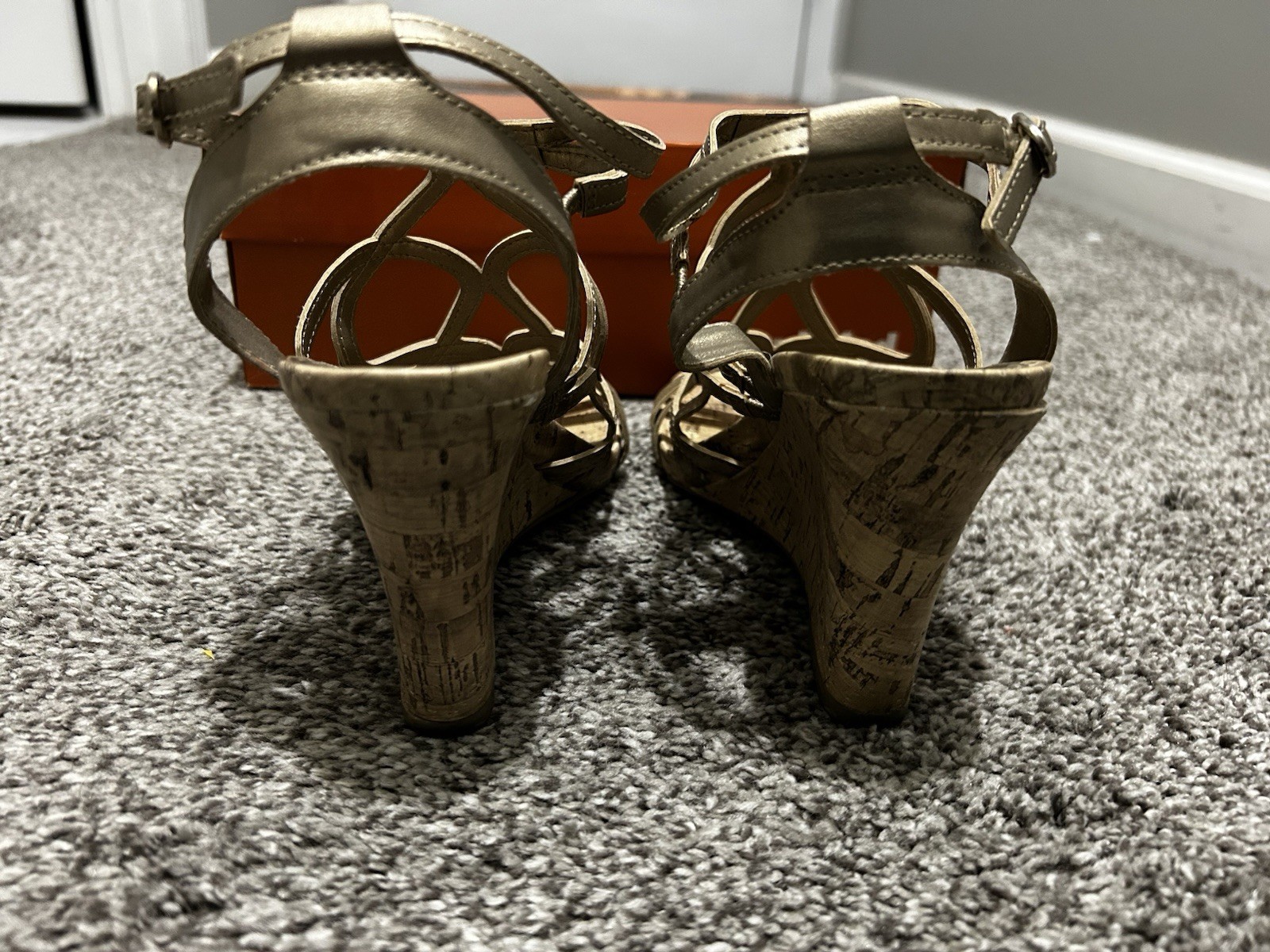 Unlisted Take The Bet Wedge Sandals Women’s 9M Champagne Cork Heel Strappy