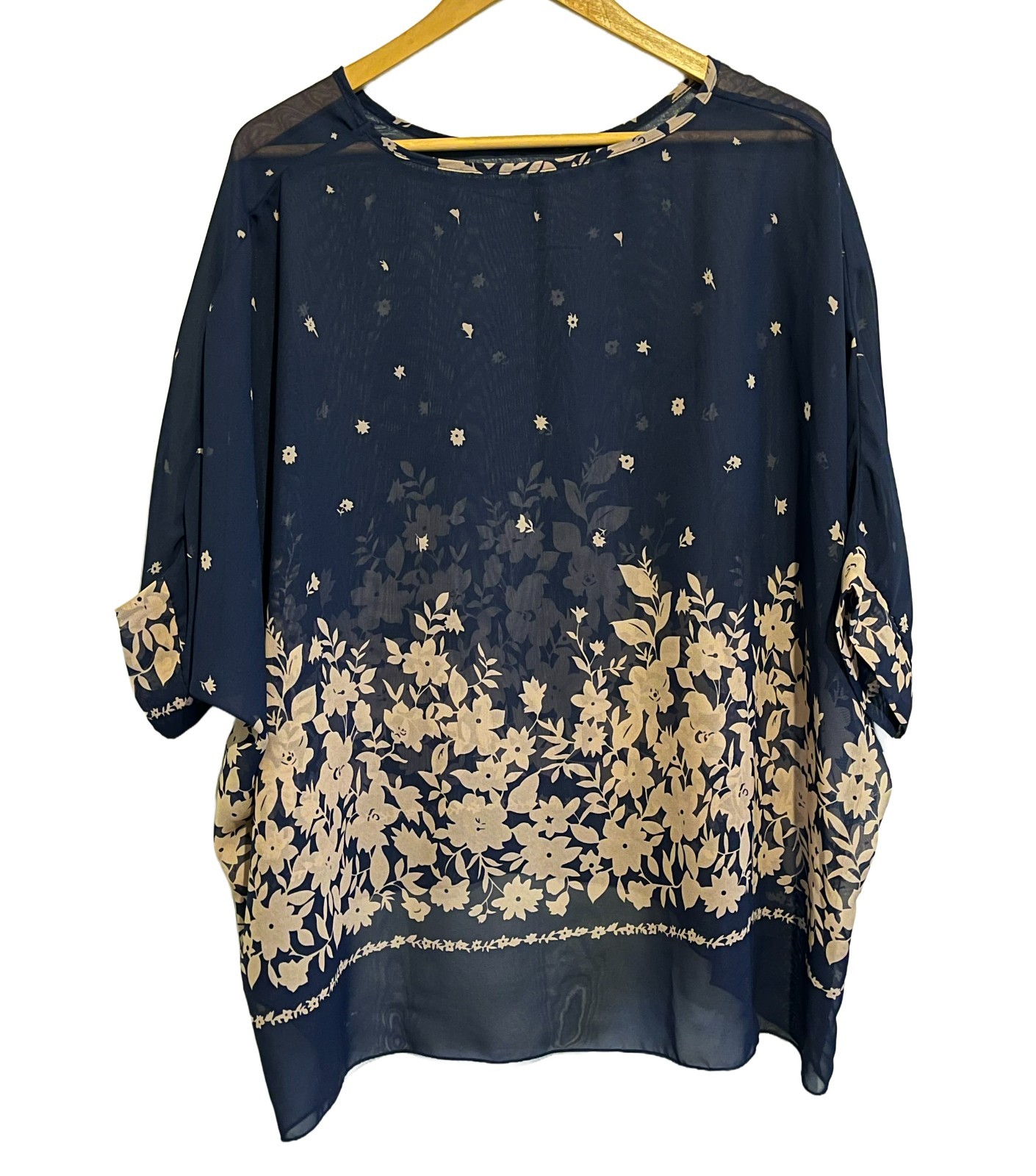 Semi Sheer Batwing Sleeve Flower Blouse