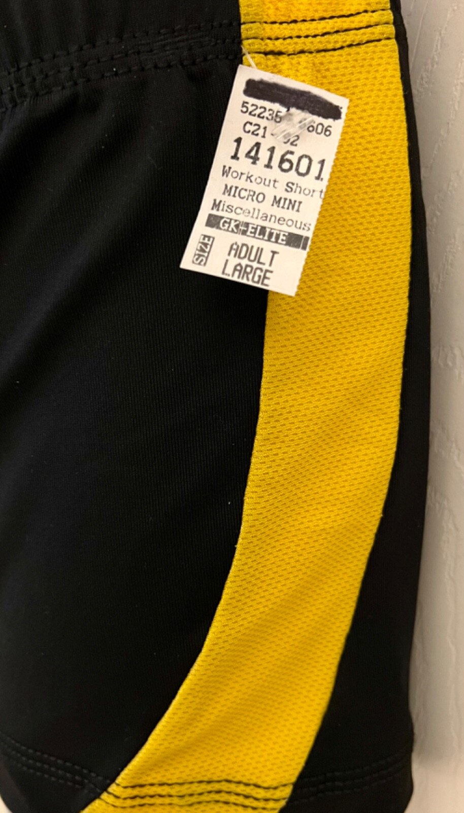 GK CHEER ADULT LARGE MICRO MINI BLACK NYLON/SPAN YELLOW MESH GYM DANCE SHORTS AL
