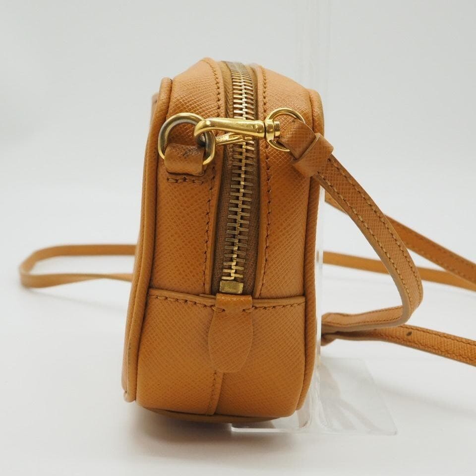 Prada Saffiano Leather Camel Camera Bag Crossbody Gold Hardware Auth