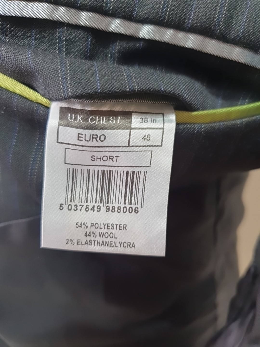 Limehaus mens 2 piece suit Ch38″S W30″ L29″ Black with blue pinstripe