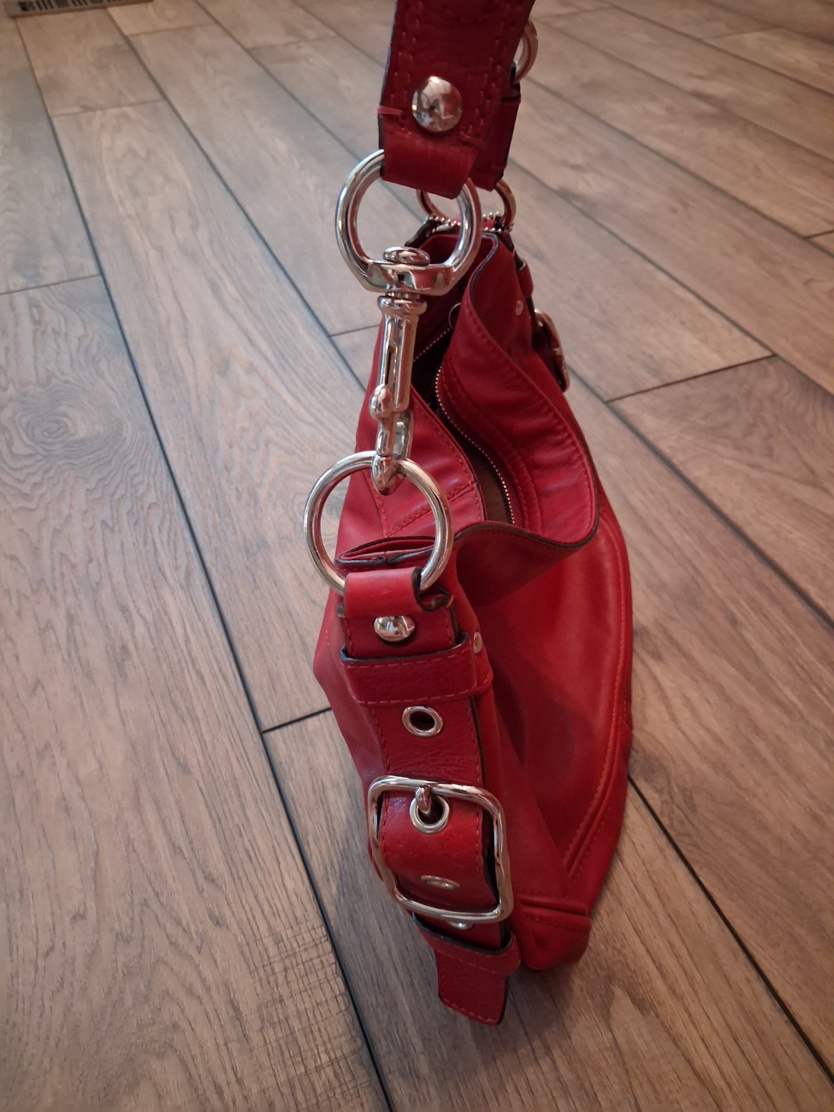 Coach Zoe Red Leather Hobo Shoulder Bag Style 10008 Silver Hardware