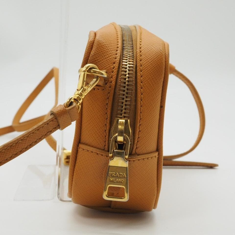 Prada Saffiano Leather Camel Camera Bag Crossbody Gold Hardware Auth