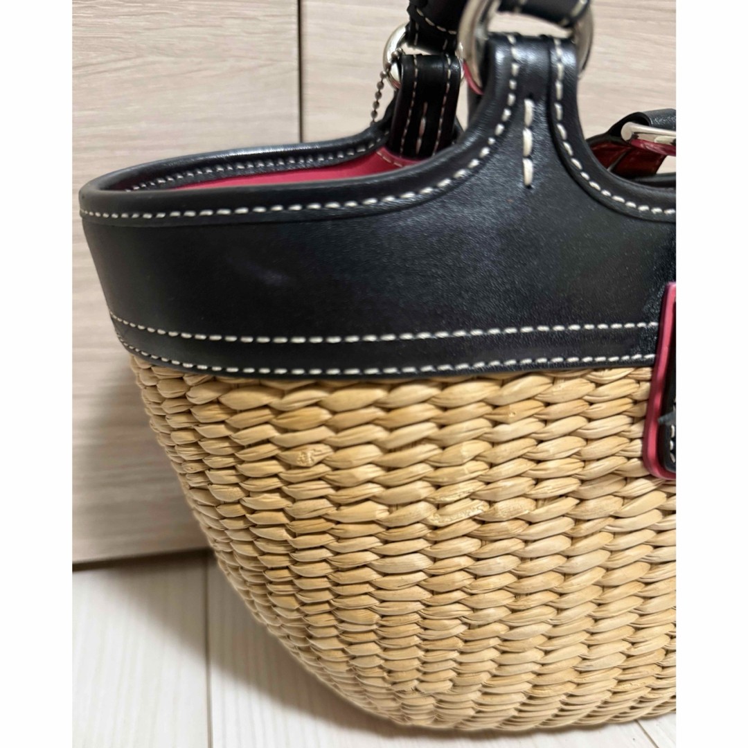 COACH Basket Bag Butterfly Straw Handbag Size: W:8.7 × H: 7.9 in.