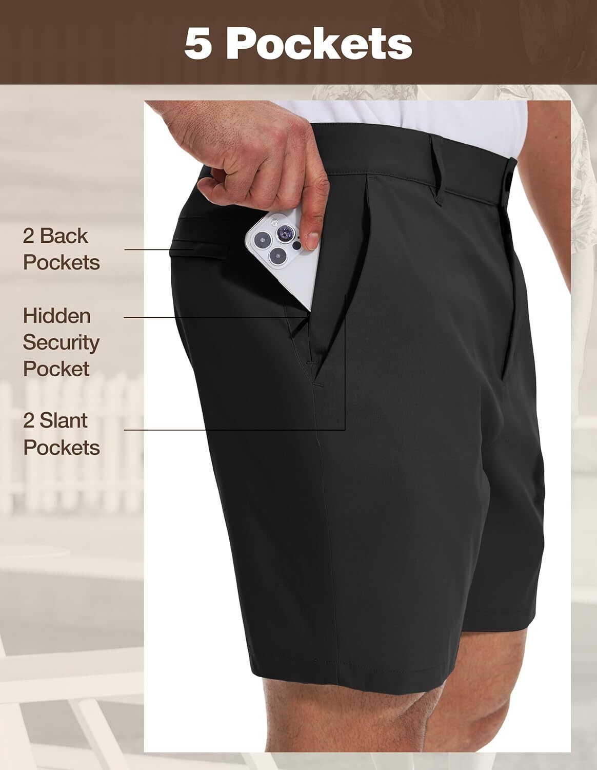 Men’s Stretch Shorts Waterproof Lightweight Qiuck Dry Hiking Big Tall Size Golf