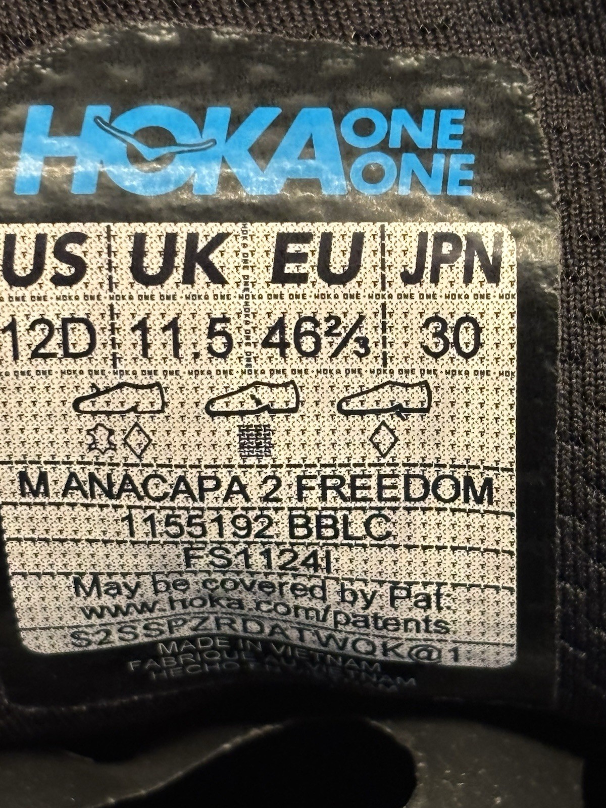 Hoka One One Anacapa 2 Freedom Trail Running Hiker Vibram Black Sz 12D – EUC!