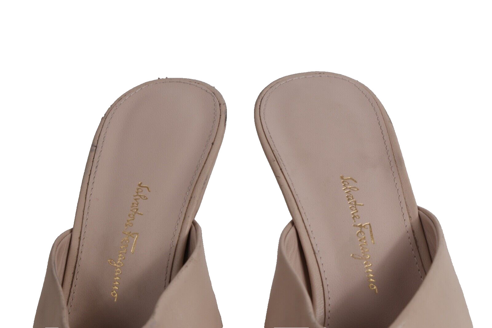 Salvatore Ferragamo Sansu Carrara Cream Leather F-Heel Pointed Toe Mules Shoes 6